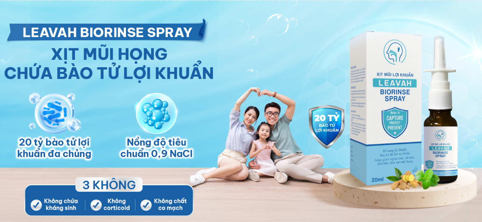 Xịt mũi LeaVah Biorinse Spray - Bổ sung lợi khuẩn hô hấp